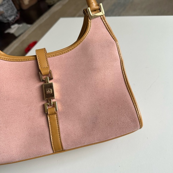 Vintage Y2K Gucci Bardot Jackie Purse Bag Pink Suede Blush Tan - Picture 7 of 15